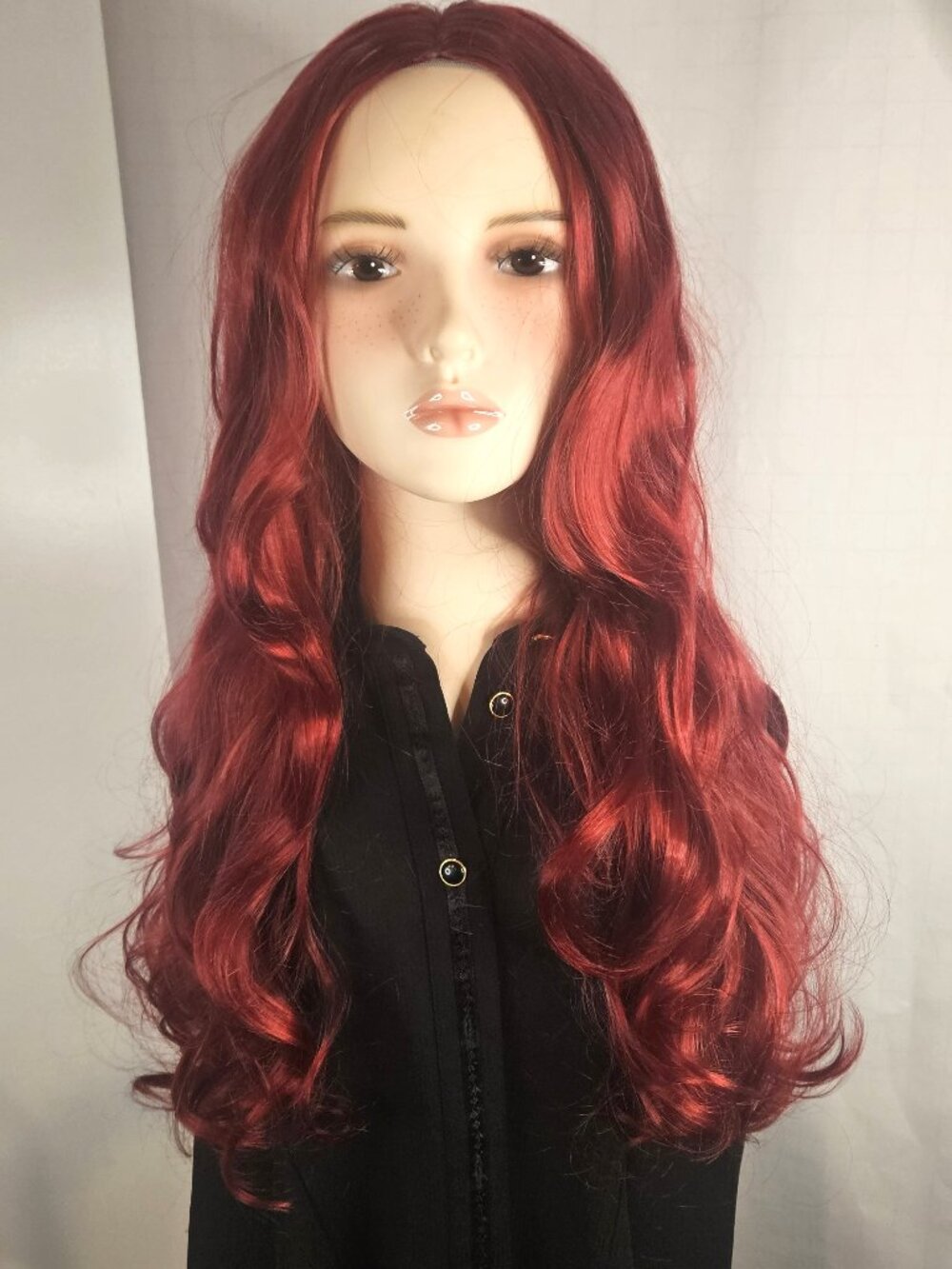 Glamorous Crimson Red 27" Long Voluminous Wig with Cascading Waterfall Waves